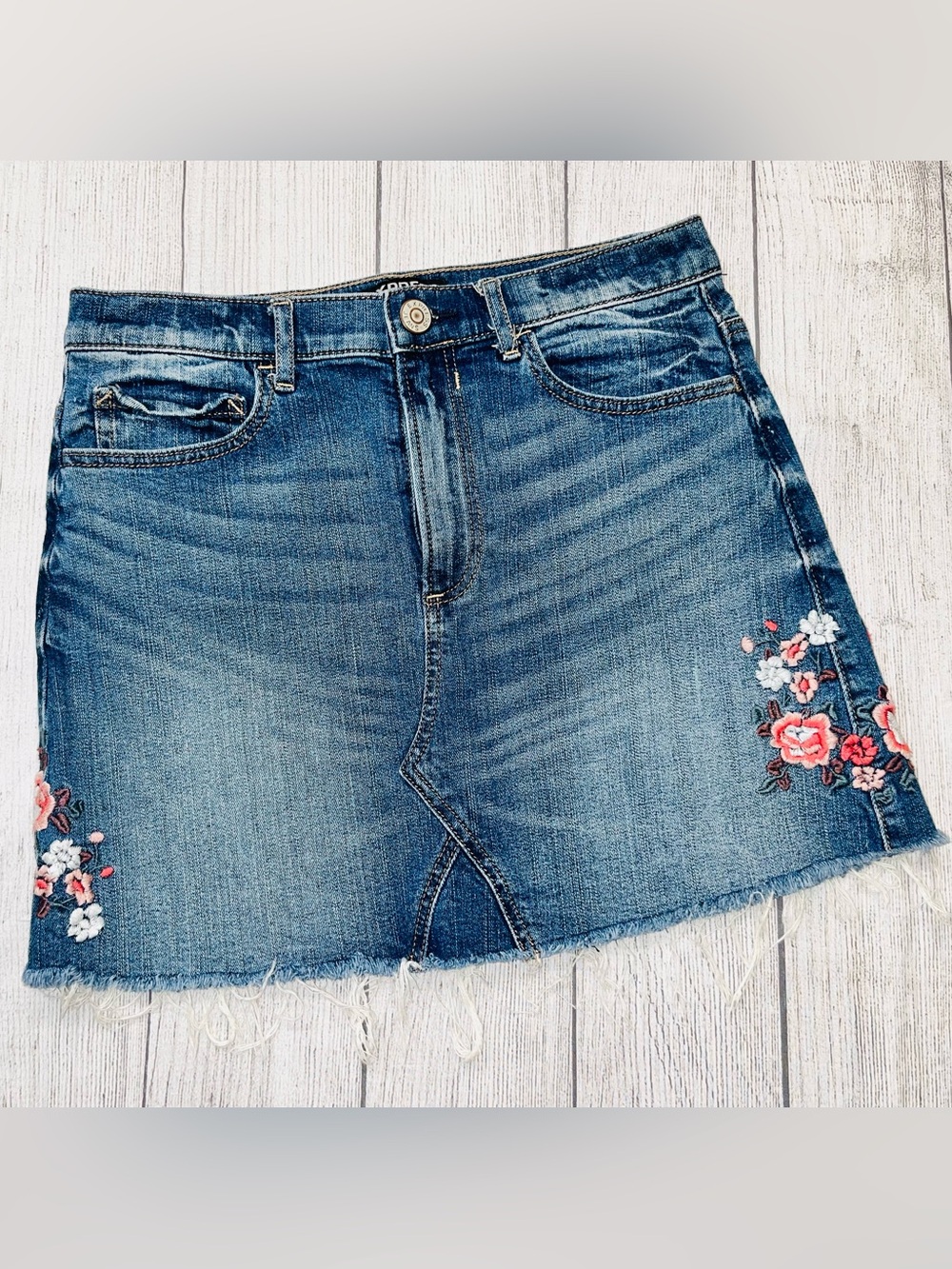 Express Embroidered Denim Mini Skirt